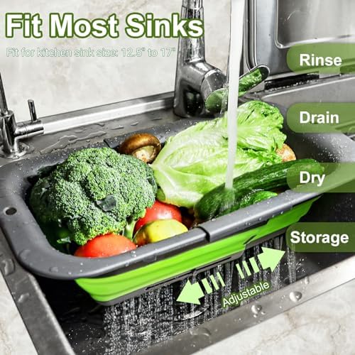 Collapsible Silicone Kitchen Colander Expandable Over the Sink Strainer