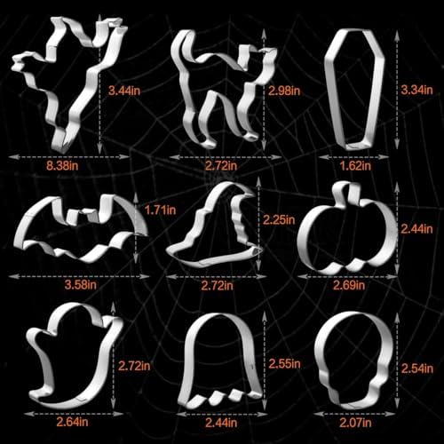 Halloween Cookie Cutters Set - 9 Piece Metal Shapes for Baking and Crafting