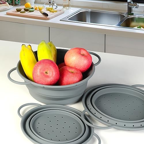 Professional Grade Silicone Collapsible Colander Set for Kitchen Use