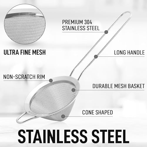 Zulay Kitchen 304 Stainless Steel Colander Fine Mesh Rust-Proof Easy to Clean