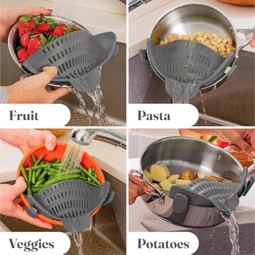Kitchen Gizmo Snap N Strain - Silicone Colander Clip-On - Heat Resistant