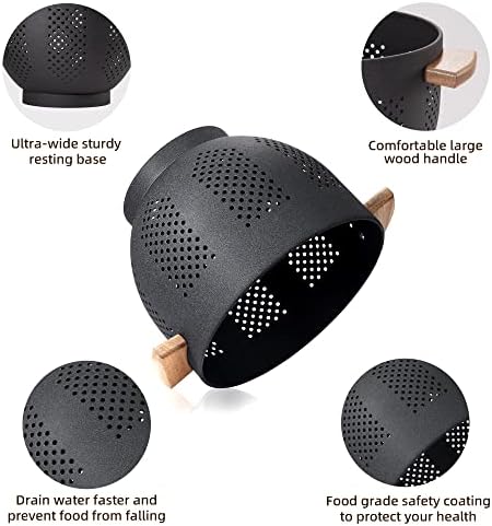 BeFareStrong Metal Colander with Wooden Handle and Stable Base