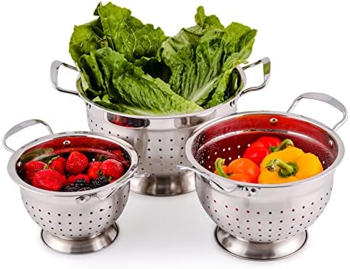 OVENTE Premium Stainless Steel Colander Set of 3