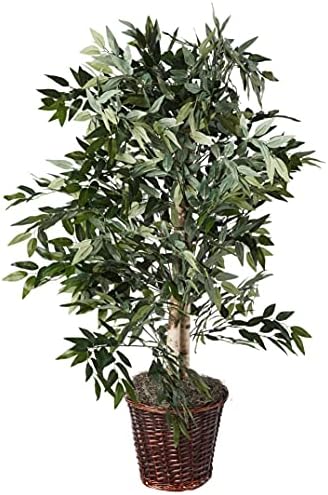 4 Artificial Green Smilax Bush in a Rattan Basket