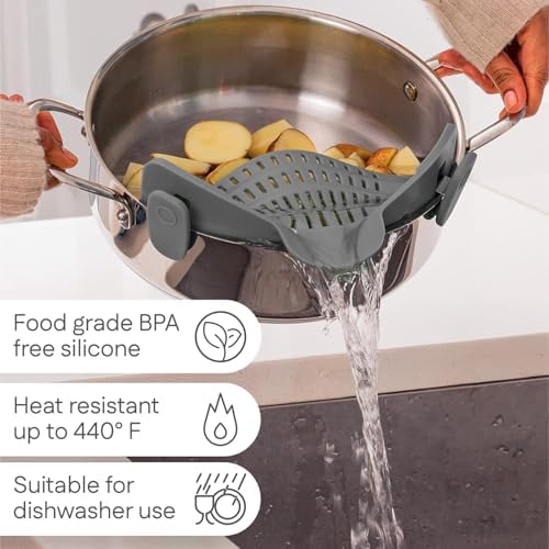 Kitchen Gizmo Snap N Strain - Silicone Colander Clip-On - Heat Resistant