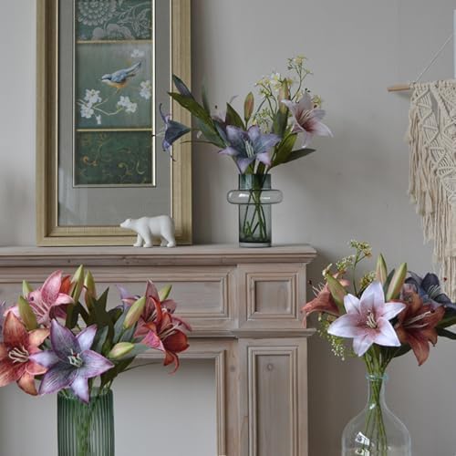 6PCS Vintage Blue Artificial Lily Flowers