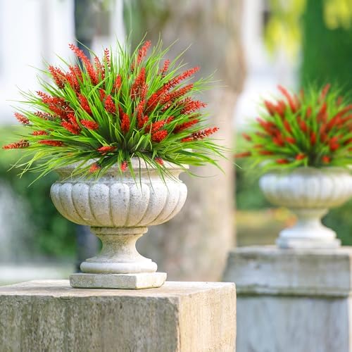 12 Bundles Fake Lavender Flowers Red Outdoor Artificial Plants