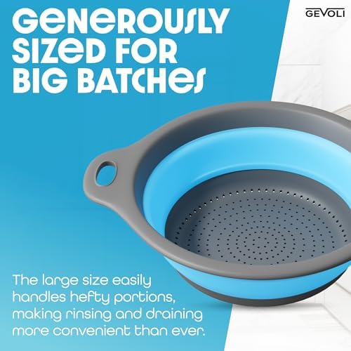 Gevoli 5QT Collapsible Colander Set w Self-Draining Base for Kitchen Use