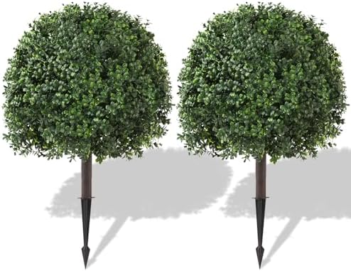 24 Artificial Boxwood Topiary Balls Set of 2 with Spike