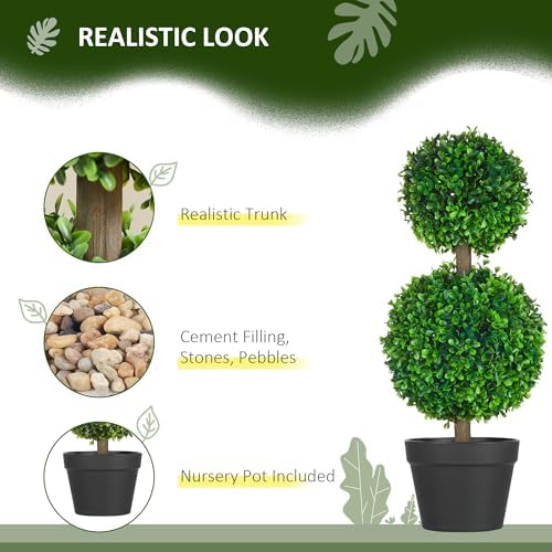 Set of 2 235 Artificial Boxwood Topiary with Pots