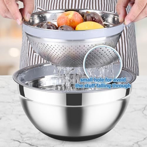 TeamFar Mixing Bowl Set with Lid Colander Grater Attachments - 46QT Capacity
