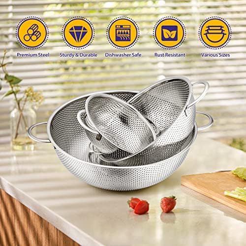 E-far Premium 3-Piece Stainless Steel Colander Set