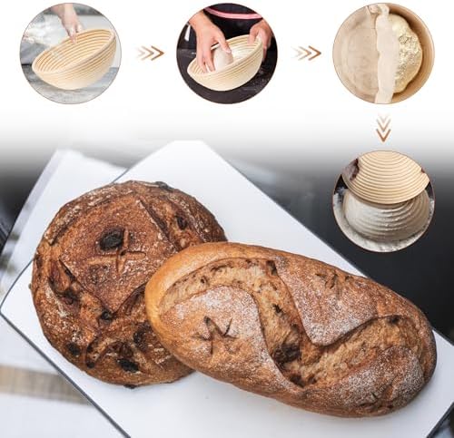 E-far Sourdough Proofing Basket Set - 9-Inch Round Durable Safe