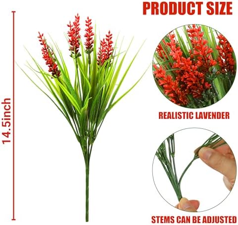 12 Bundles Fake Lavender Flowers Red Outdoor Artificial Plants