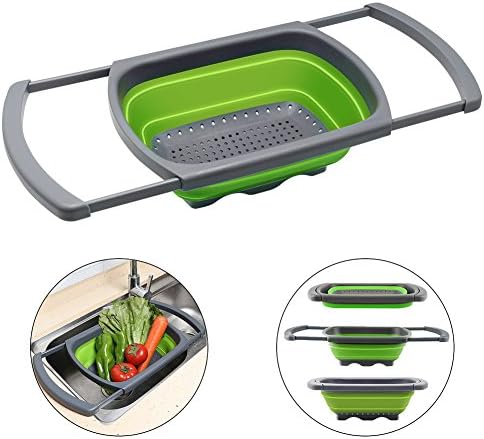 QiMH 6 Quart Collapsible Colander with Extendable Handles Silicone Material
