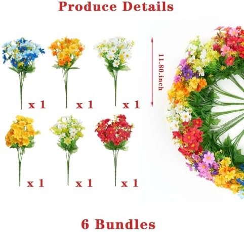 6-Pack Fake Flowers for Outdoor Use