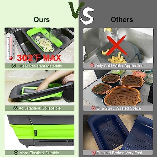 Collapsible Silicone Kitchen Colander Expandable Over the Sink Strainer