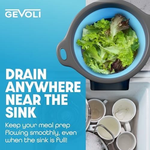 Gevoli 5QT Collapsible Colander Set w Self-Draining Base for Kitchen Use