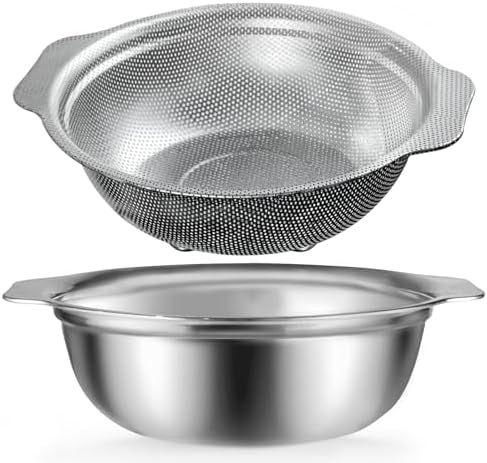 Stainless Steel Colander with Handle 4QT Kitchen Essential for Easy Cleaning