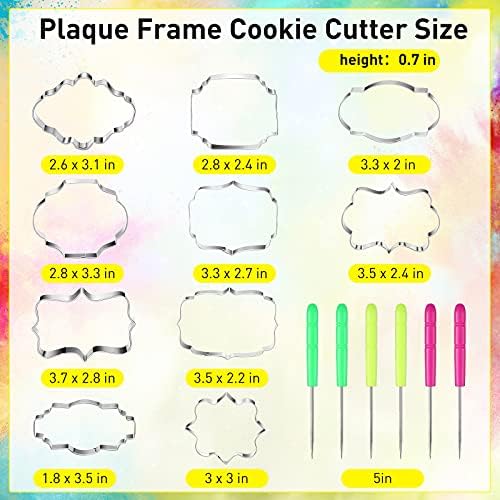 10 Piece Plaque Frame Cookie Cutter Set with 6 Sugar Stirring Pins