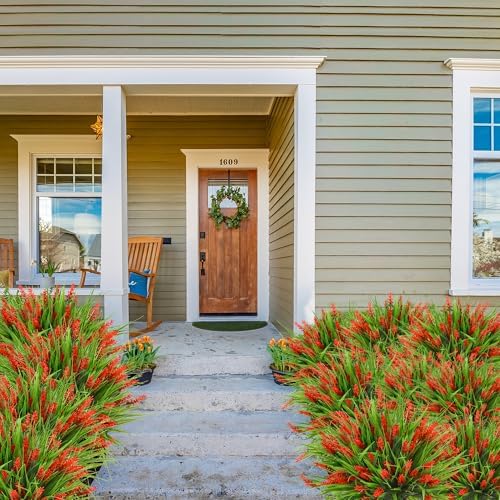 12 Bundles Fake Lavender Flowers Red Outdoor Artificial Plants