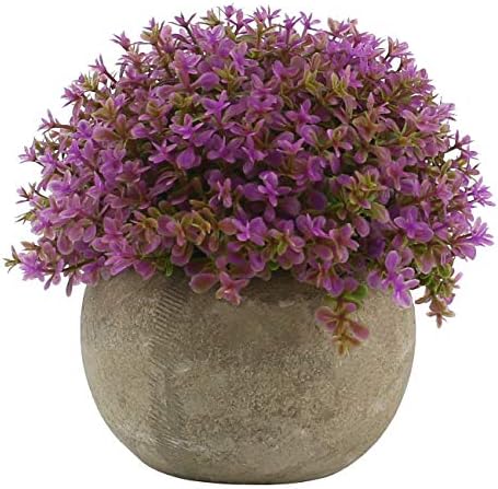 Ogrmar Mini Plastic Artificial Plants Grass 47 in a Pot Purple