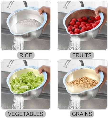 KesaPlan 4-in-1 Stainless Steel Rice Washer Strainer Bowl