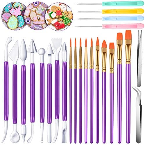 24 Pieces Cookie Decorating Tool Set with Brushes and Tweezers