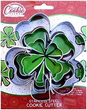 St Patricks Day Clover Cookie Cutter Set 3-Piece Stainless Steel Shamrock Design