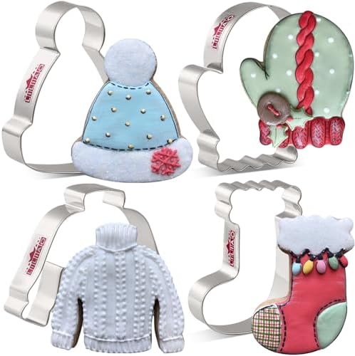 LILIAO Winter Holiday Cookie Cutter Set Ugly Sweater Stocking Hat Mitten