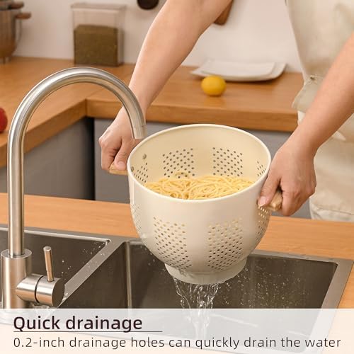 BeFare Metal Colander with Wood Handle and Sturdy Base