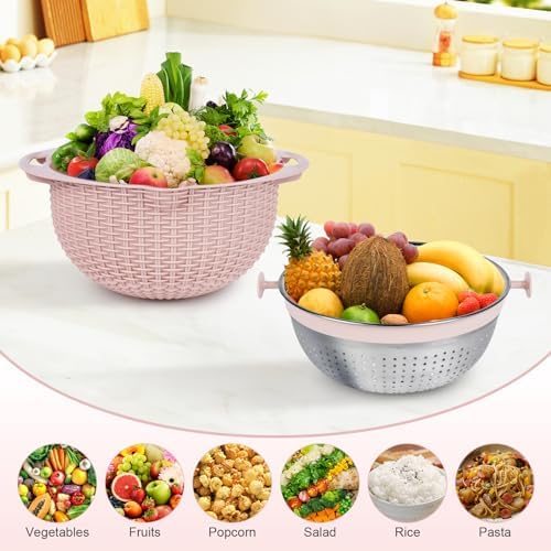 4 in 1 Colander with Mixing Bowl Set Pink