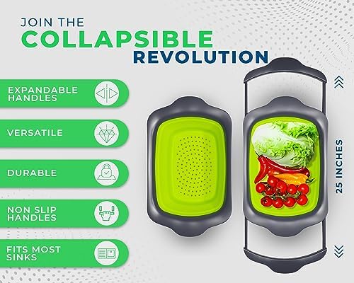 Collapsible Silicone Kitchen Colander Strainer 6 qt
