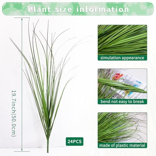 24Pcs Fake Grass Plants Artificial Tall Grass for Indoors Outdoors
