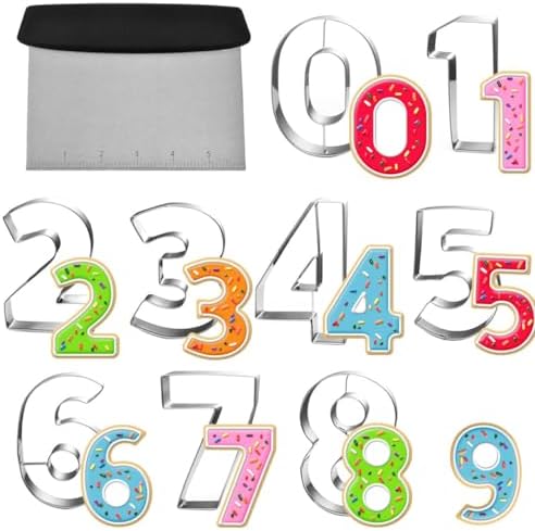 Auktosmn Large Number Cookie Cutter Set with Dough Scraper Chopper 9 Piece Set