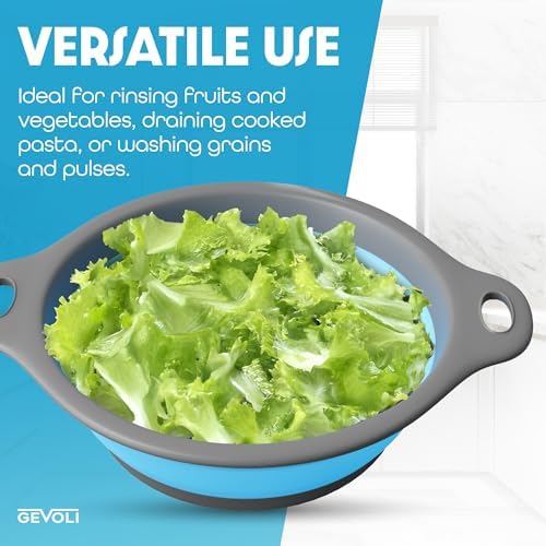Gevoli 5QT Collapsible Colander Set w Self-Draining Base for Kitchen Use