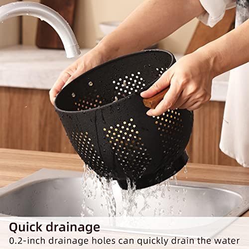 BeFareStrong Metal Colander with Wooden Handle and Stable Base