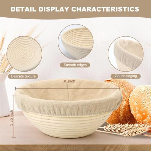 10-Inch Banneton Bread Proofing Basket Set with Liners