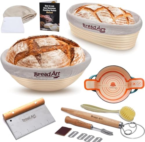 Sourdough Bread Starter Kit with Easy Proofing Baskets Dough Whisk More