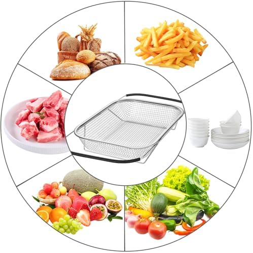 Stainless Steel Colander Basket with Expandable Handles for Kitchen Use