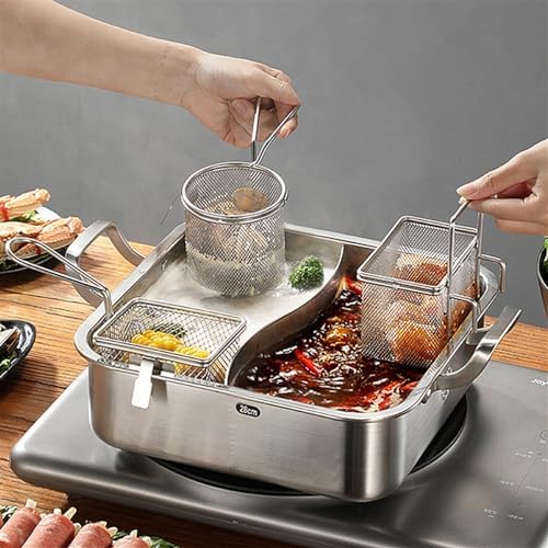 Stainless Steel Hot Pot Colander with Hook for Pasta and French Fries