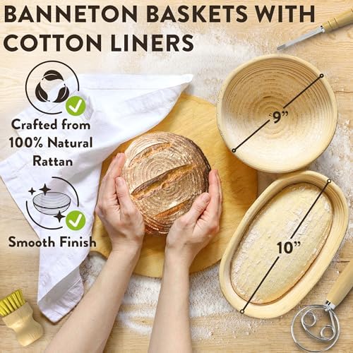 Complete Bread Proofing Baskets Set - Premium Sourdough Kit