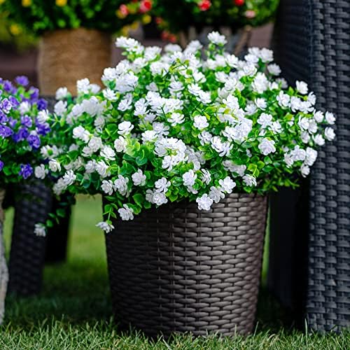 12-Piece White Fake Flowers for Outdoor Decor