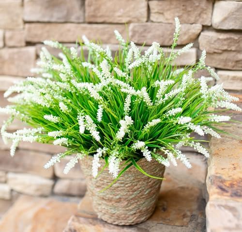 HyeFlora Artificial White Monkey Grass Plants 10 Bundles