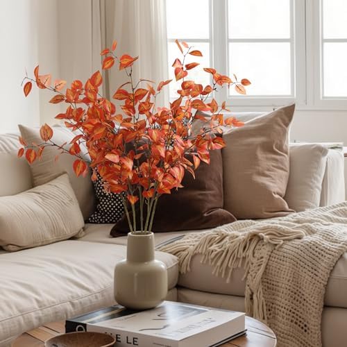 5PCS Fake Eucalyptus Leaves for Fall Cozy Autumn Greenery