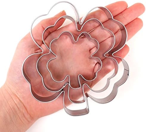 St Patricks Day Clover Cookie Cutter Set 3-Piece Stainless Steel Shamrock Design
