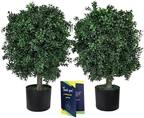 Pair of 24 Tall Artificial Boxwood Shrubs with Metal Pot