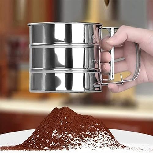 Stainless Steel GoldSilver Sifter with Measuring Scale for Baking Icing Sugar