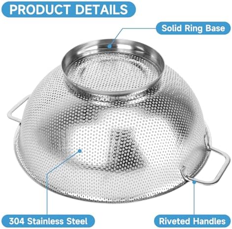 Sturdy 3QT Stainless Steel Colander with Handle for Kitchen Use