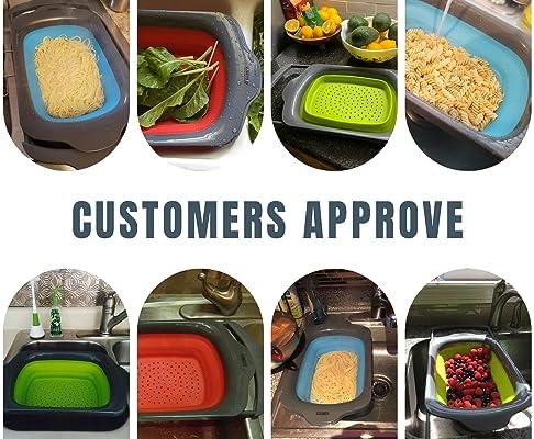 6-Quart Collapsible Silicone Kitchen Strainer with Extendable Handles